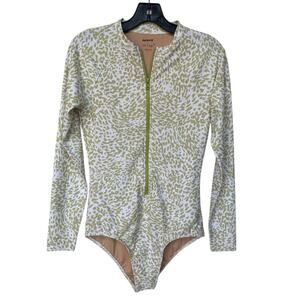 Sporti x Stef Corgel Lime Green Cheetah Print Long Sleeve Zip Front Swimsuit XL